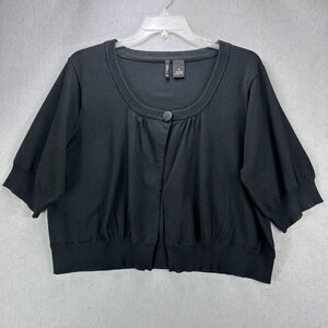 New Directions Woman's Shrug 2X Plus Black Short Sleeve Cardigan Lightweight
